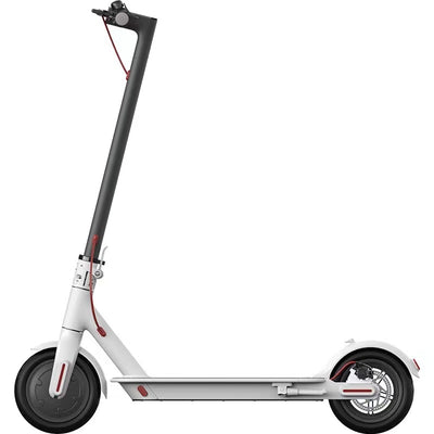 Foldable Electric Scooter with 8.5 inch wheels in white, featuring a sleek aluminum alloy frame for urban mobility up to 30 km/h.