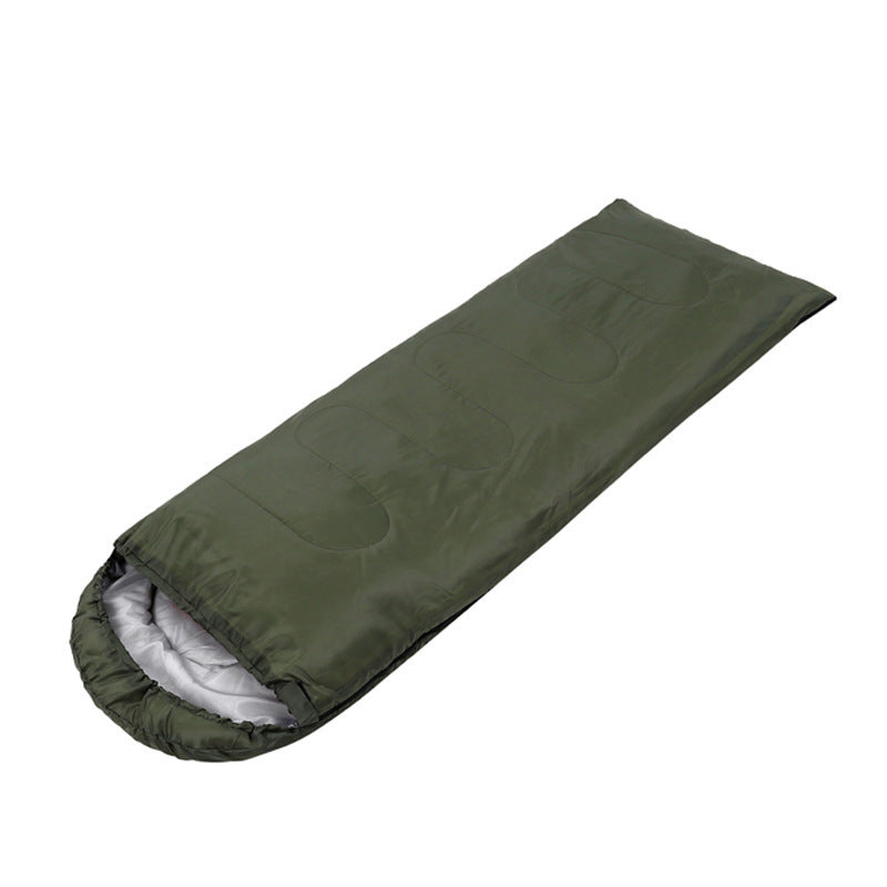 Green Camping Sleeping Bag - Light Waterproof with cap, designed for hiking and travel with warm hollow cotton filling.