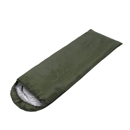 Green Camping Sleeping Bag - Light Waterproof with cap, designed for hiking and travel with warm hollow cotton filling.