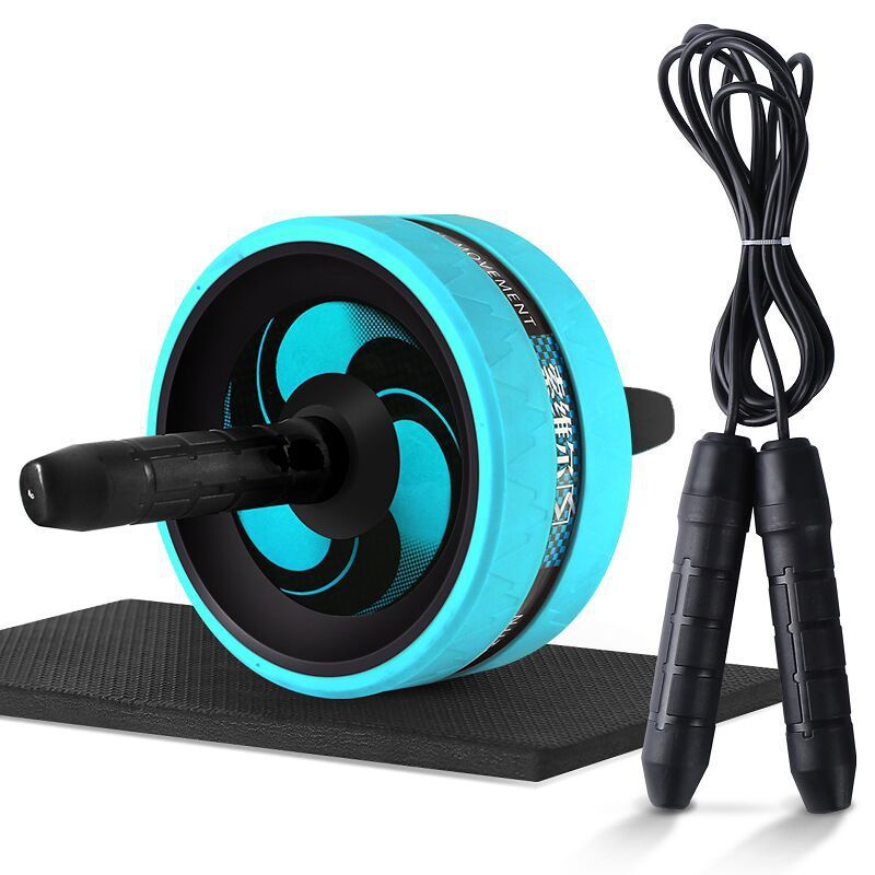 Blue Fitness Master Ab Roller Trainer set with jump rope and mat. Portable gym kit equipment for core strength and home workouts.
