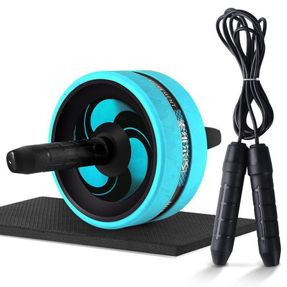 Blue Fitness Master Ab Roller Trainer set with jump rope and mat. Portable gym kit equipment for core strength and home workouts.