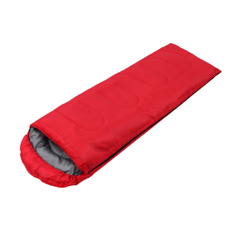 Red Camping Sleeping Bag - Light Waterproof with cap, made of polyester and hollow cotton for cozy outdoor sleeping.