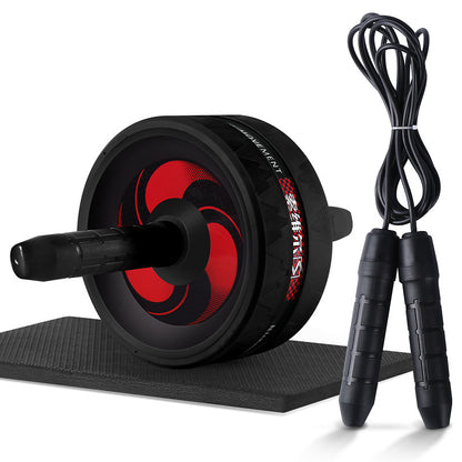 Red and black Fitness Master Ab Roller Trainer set with jump rope and mat. High-performance gym equipment for ab and upper body workouts.
