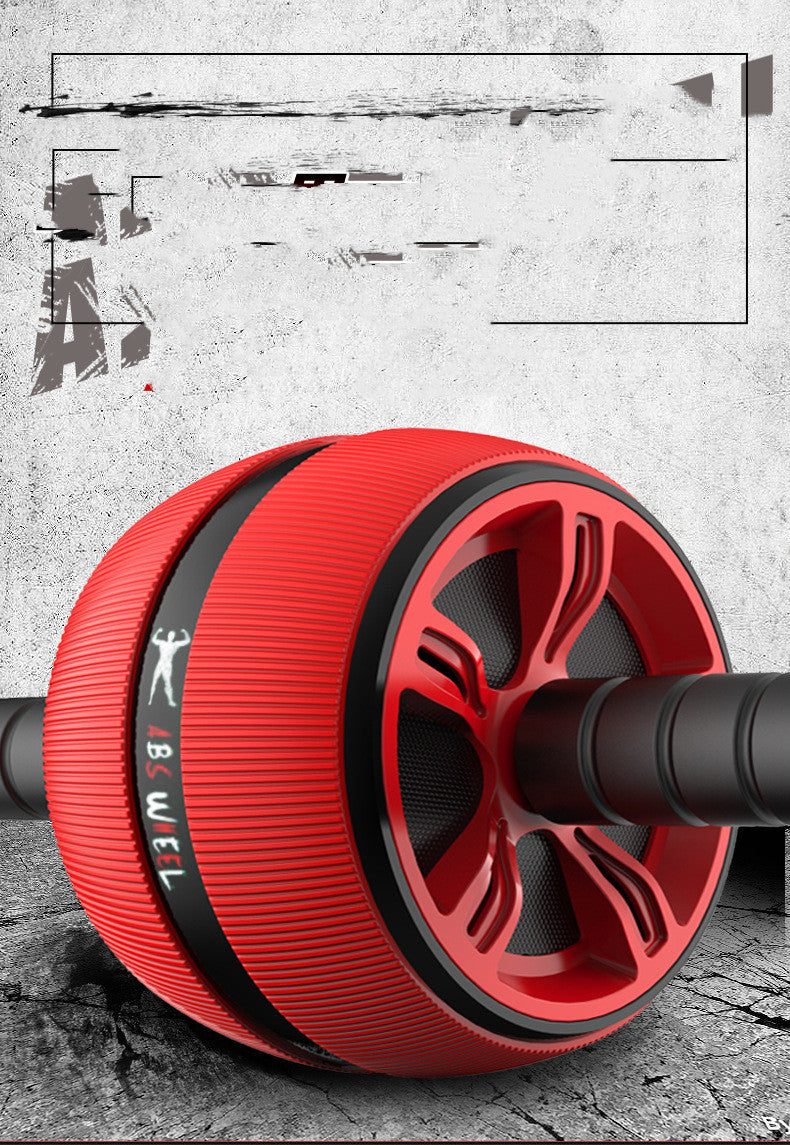 Red abdominal wheel roller with dual-wheel design and textured grip, ideal for home workouts and abdominal training.