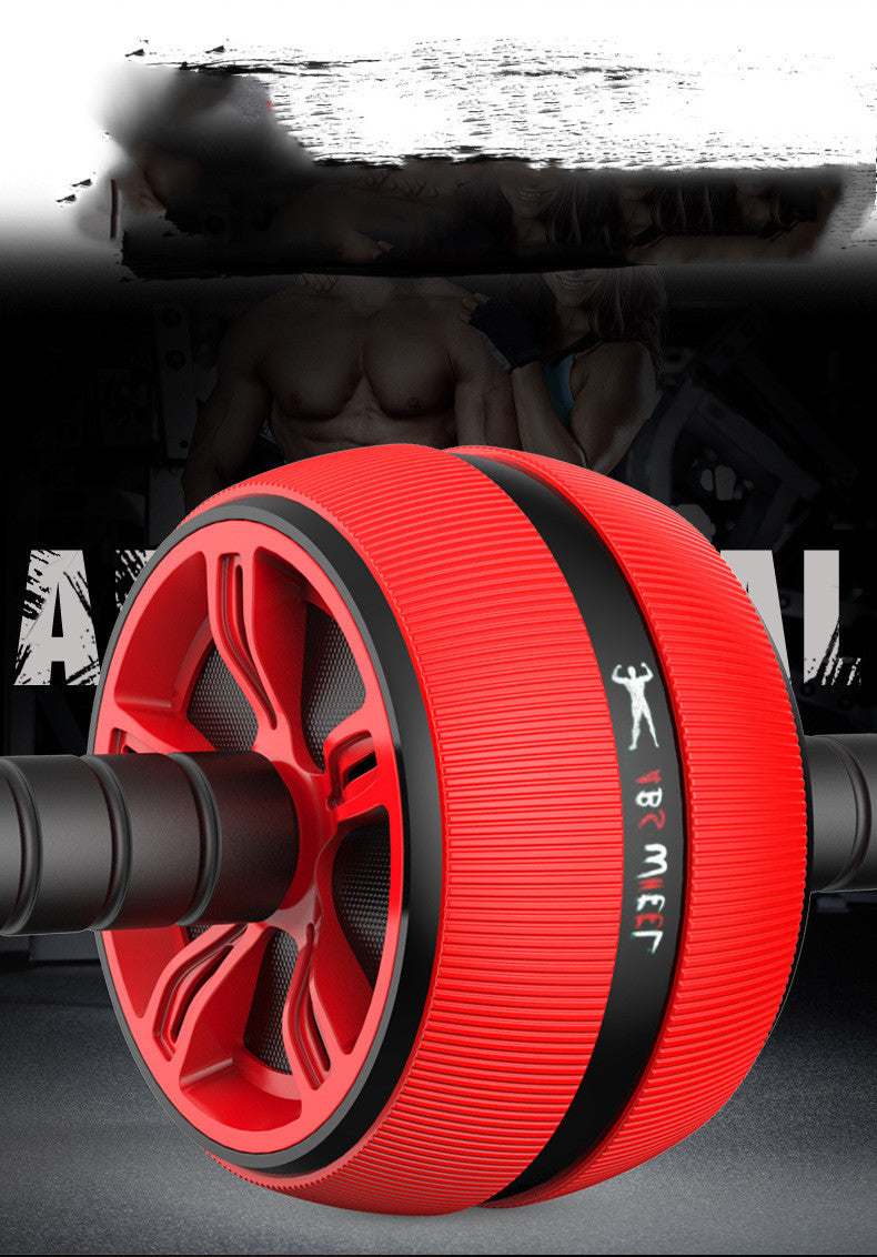 Red abdominal fitness roller with black handles and dual-wheel design, ideal for strengthening core muscles at home.