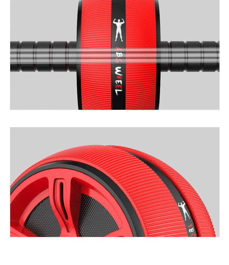 Side and angled views of red abdominal roller showcasing anti-slip design and ergonomic grip for effective core workouts.