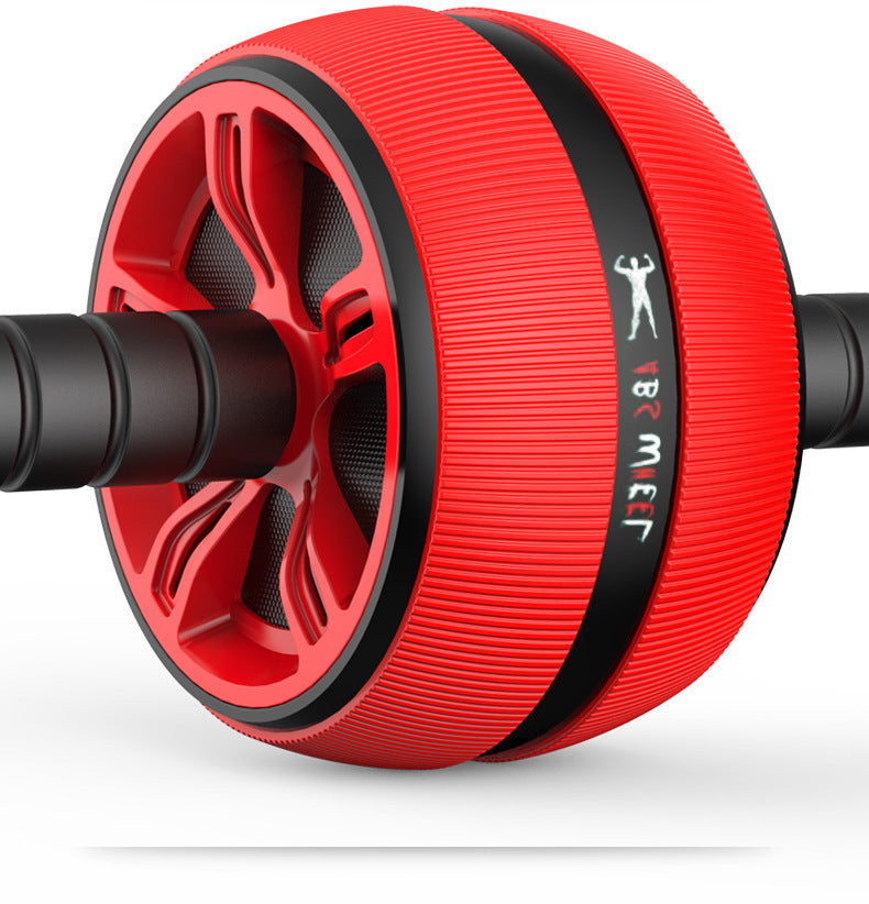 Red abdominal exercise wheel with black handles and reinforced steel pipe core for enhanced home fitness performance.