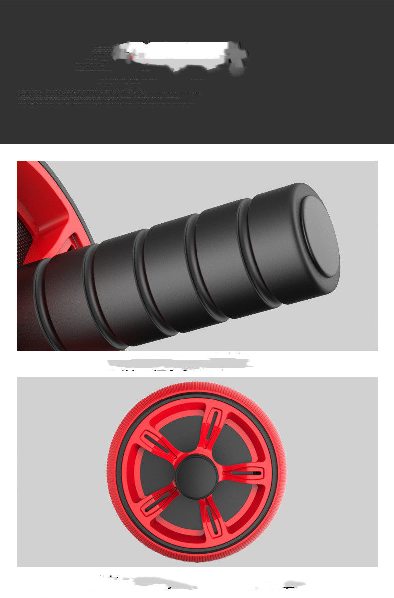 Close-up of black foam handle and red wheel of abdominal roller, designed for comfort and stability during workouts.