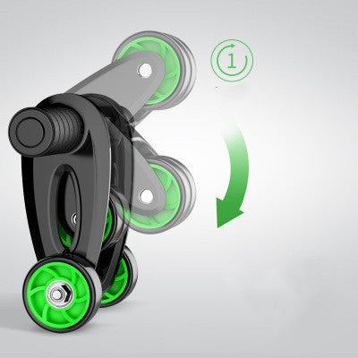 Compact foldable design of the Abdominal Muscle Wheel Roller with green wheels, ideal for easy storage and portability in home gyms.