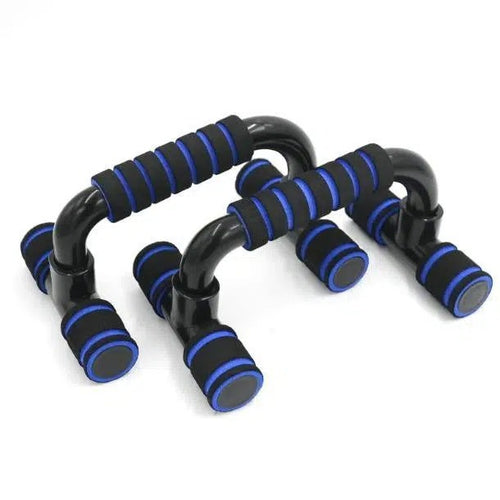 Fitness Push-up Bar Push-Ups Stands Gym Bars Indoor Fitness with black and blue foam grips, ideal for home strength training workouts.