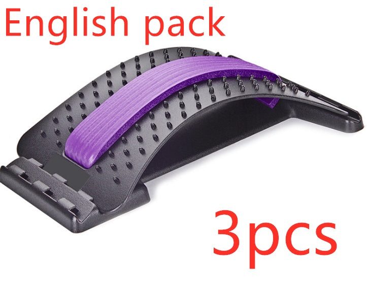 Lumbar Tractor Therapy back stretcher with purple support, featuring 10 magnetic points and 96 massage pins for back pain relief and spinal support.