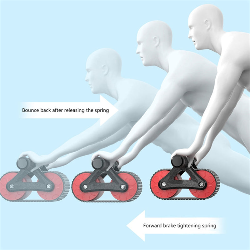 Illustration of spring-loaded rebound mechanism in Automatic Rebound Ab Wheel Roller Waist Trainer Gym for controlled motion.