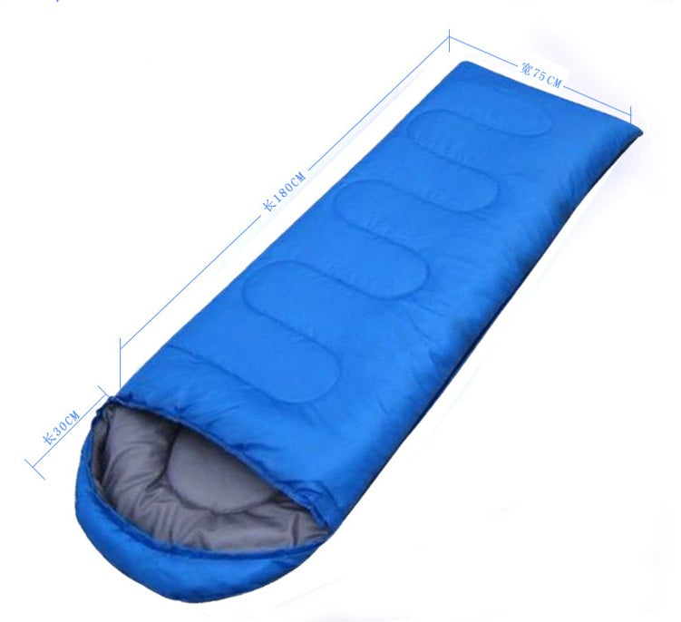 Blue Camping Sleeping Bag - Light Waterproof with labeled dimensions, highlighting compact and lightweight outdoor design.