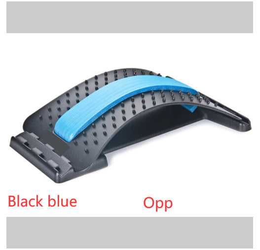 Lumbar Tractor Therapy device in black with blue support strip, designed for back pain relief and spinal decompression massage support.