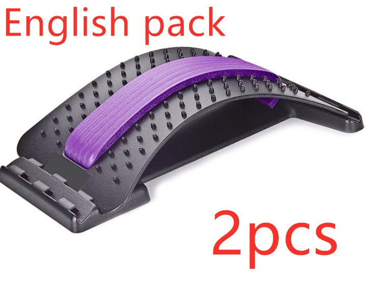 Lumbar Tractor Therapy back stretcher with purple support arch and acupressure points for back pain relief and spinal decompression.