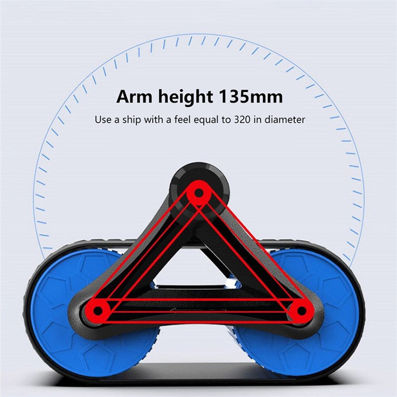 Diagram showing 135mm arm height of Automatic Rebound Ab Wheel Roller Waist Trainer Gym with dual-wheel structure for balance.