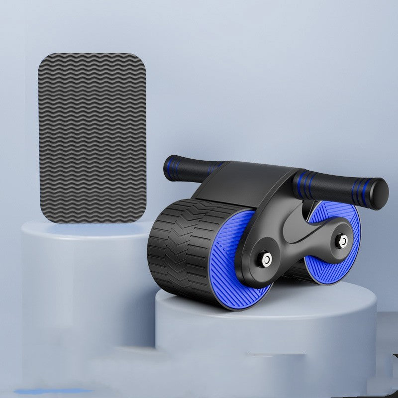 Black and blue Abdominal Muscle Wheel with kneepad, designed for men and women to perform core exercises at home or office.