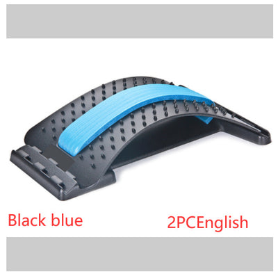 Lumbar Tractor Therapy - Back Pain Relief device in black with blue support strip, featuring 10 magnetic points and 96 massage pins for spinal decompression.
