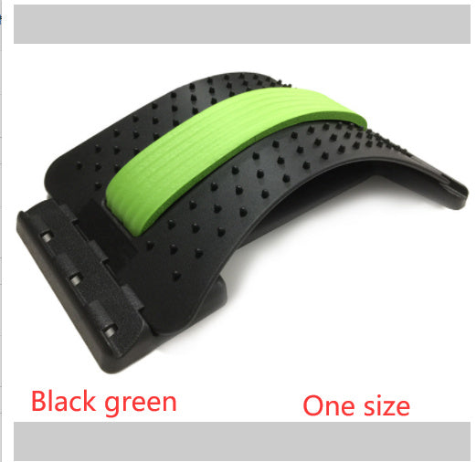 Lumbar Tractor Therapy - Back Pain Relief device in black and green with magnetic points and plastic pins for massage and spinal support.