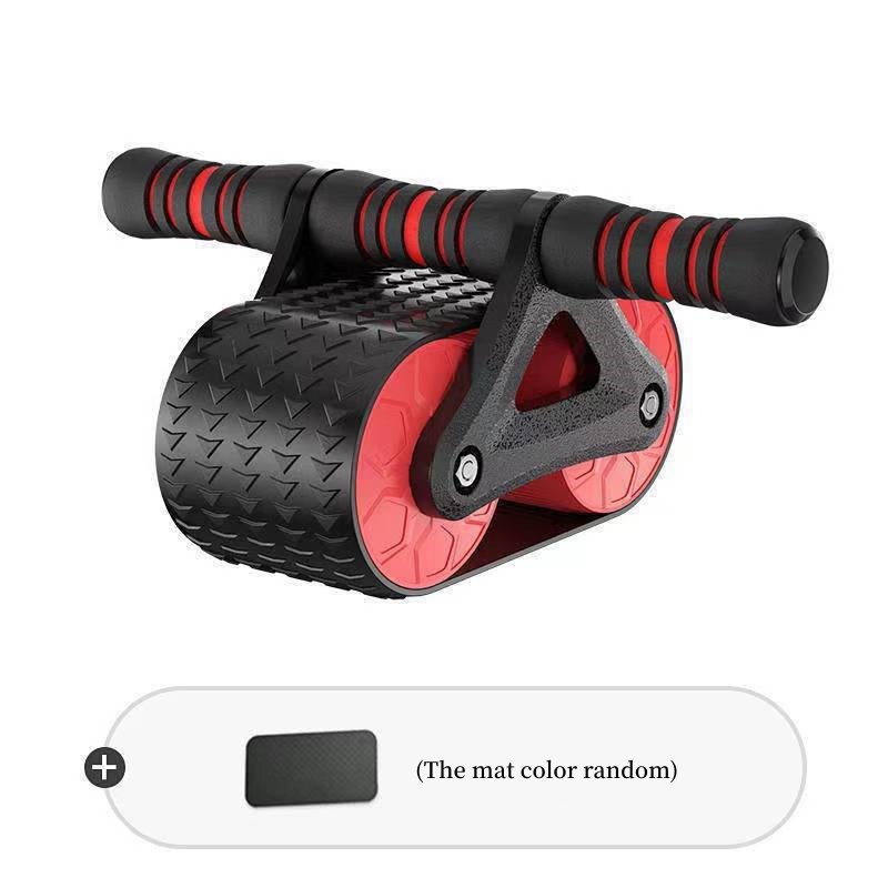 Red Automatic Rebound Ab Wheel Roller Waist Trainer Gym with ergonomic handles and random color kneeling mat included.