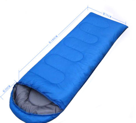 Blue Camping Sleeping Bag - Light Waterproof with size dimensions labeled, showcasing 180cm length and 75cm width.