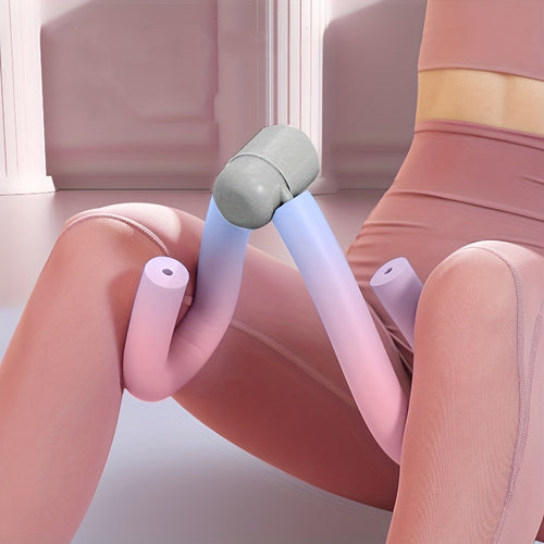 Thigh Master Exercise Equipment used for inner thigh toning during home workout. Foam-padded arms provide resistance for leg training.