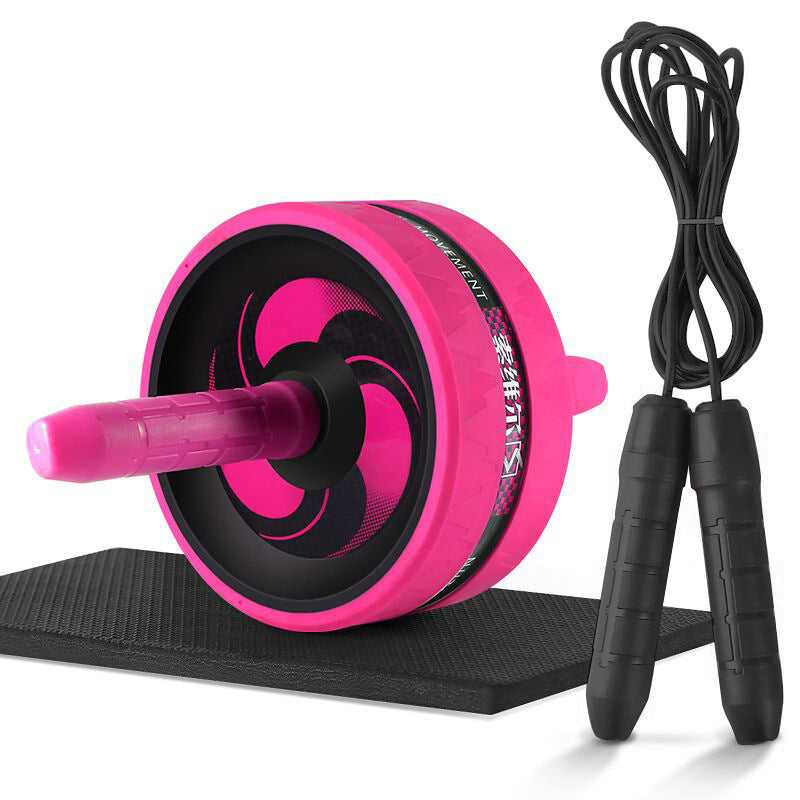 Hot pink Fitness Master Ab Roller Trainer set with jump rope and mat. Stylish and portable gym equipment for ab and cardio workouts.
