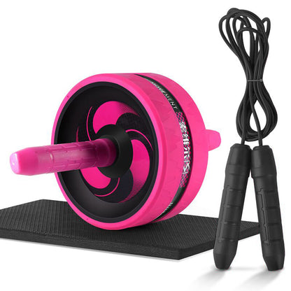 Hot pink Fitness Master Ab Roller Trainer set with jump rope and mat. Stylish and portable gym equipment for ab and cardio workouts.