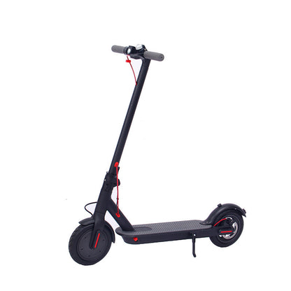 Black Foldable Electric Scooter with 8.5 inch tires, aluminum alloy frame, and red accents, designed for urban commuting up to 30 km/h.